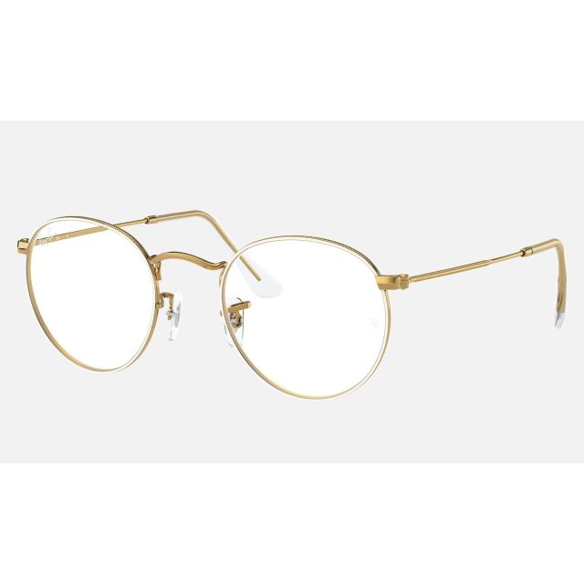 Ray Ban Round Metal Optics RB3447 Sunglasses Demo Lens White Shiny Gold Frame Clear Lens